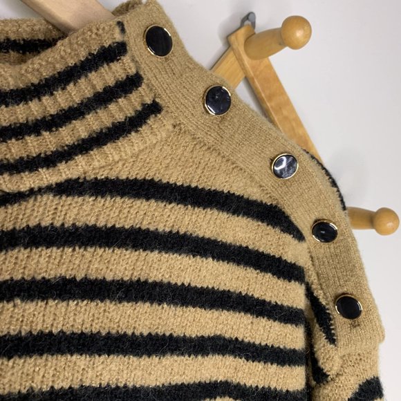 Luxe Essentials Denim Tan and Black Button Shoulder Maternity Sweater NWT Small - Picture 7 of 10